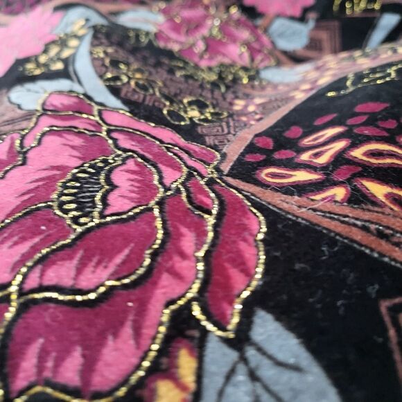 VTG Velvet Velour Rayon Quilted Liner Art To Wear Leather Trim Bomber Jacket OS - Picture 10 of 11